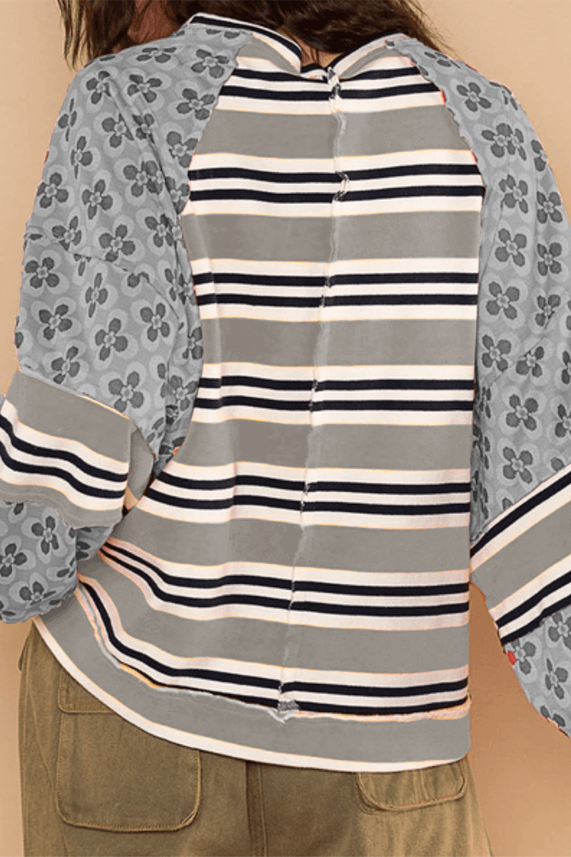 Sweats à capuche décontractés à rayures, imprimés floraux, col rond, contraste (6 couleurs)