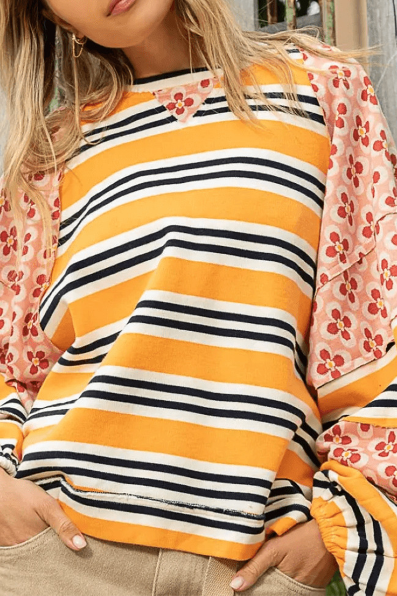 Sweats à capuche décontractés à rayures, imprimés floraux, col rond, contraste (6 couleurs)