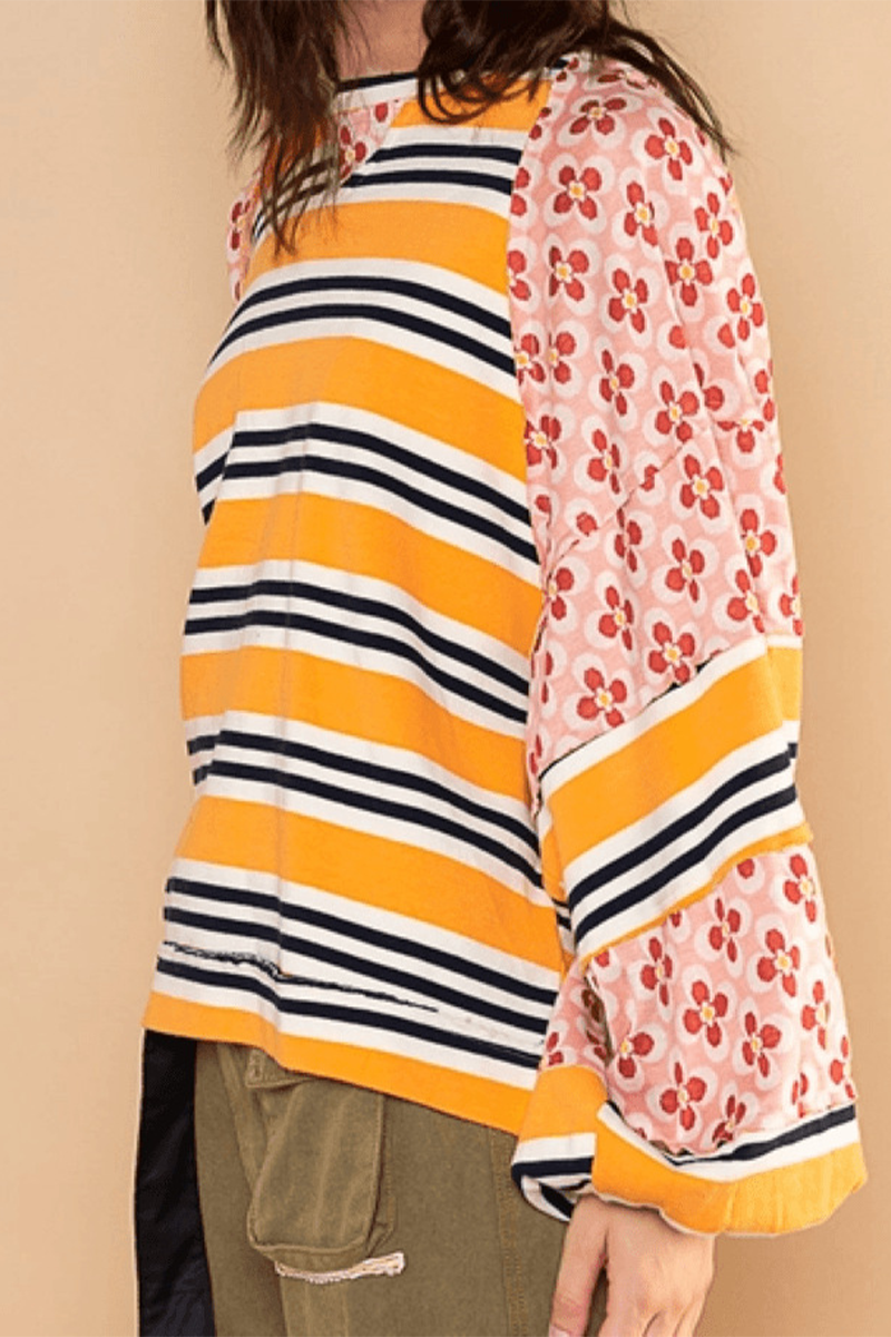 Sweats à capuche décontractés à rayures, imprimés floraux, col rond, contraste (6 couleurs)