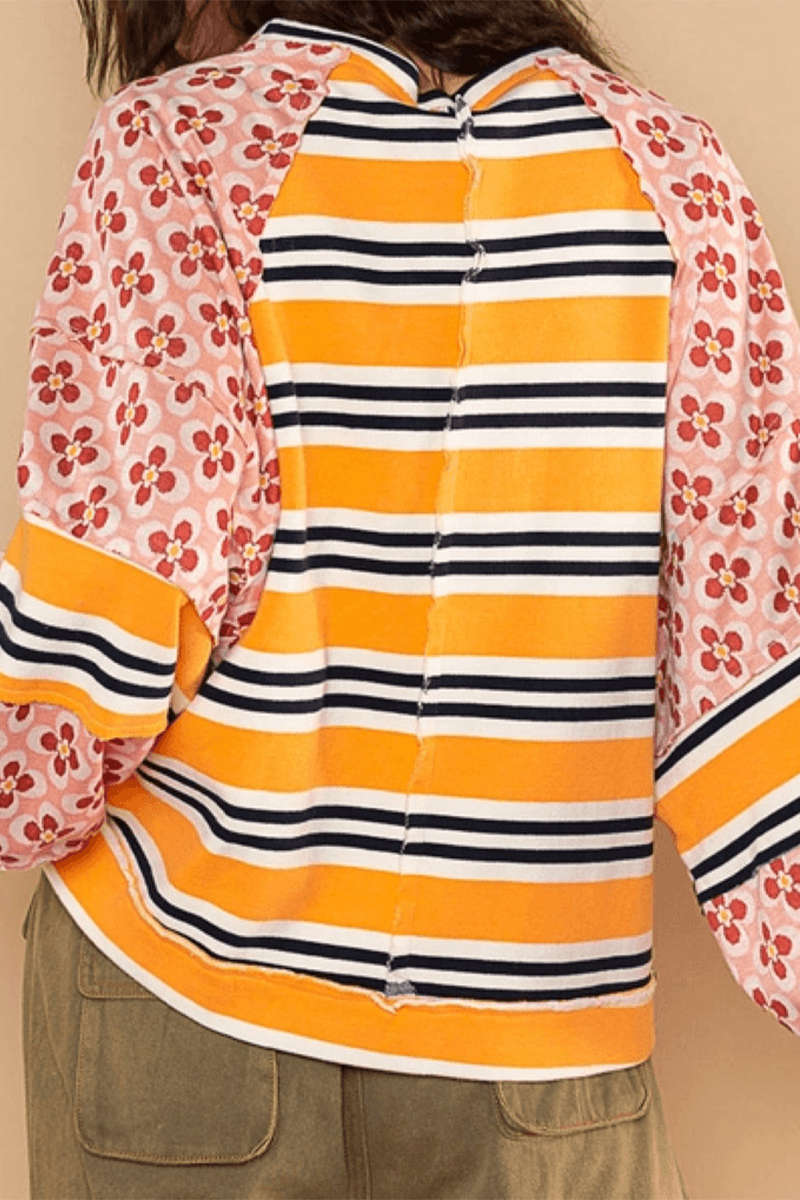 Sweats à capuche décontractés à rayures, imprimés floraux, col rond, contraste (6 couleurs)