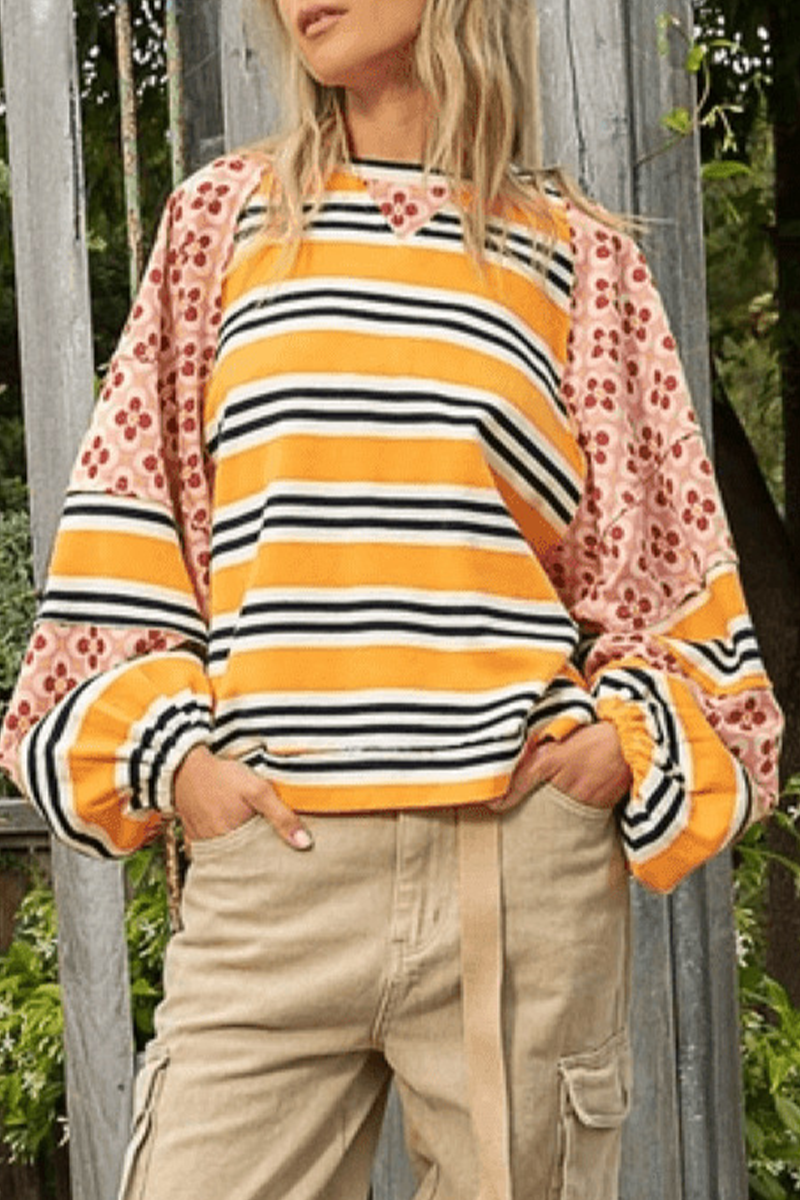 Sweats à capuche décontractés à rayures, imprimés floraux, col rond, contraste (6 couleurs)