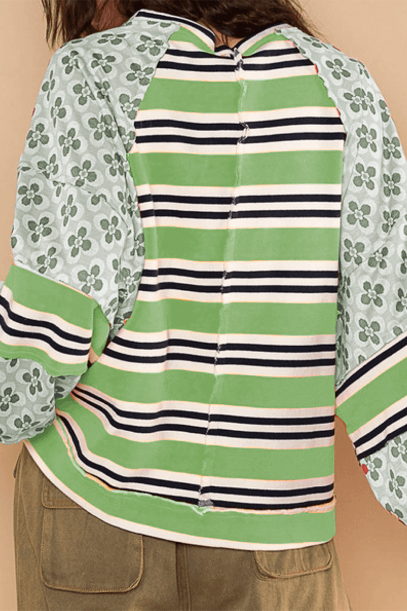 Sweats à capuche décontractés à rayures, imprimés floraux, col rond, contraste (6 couleurs)