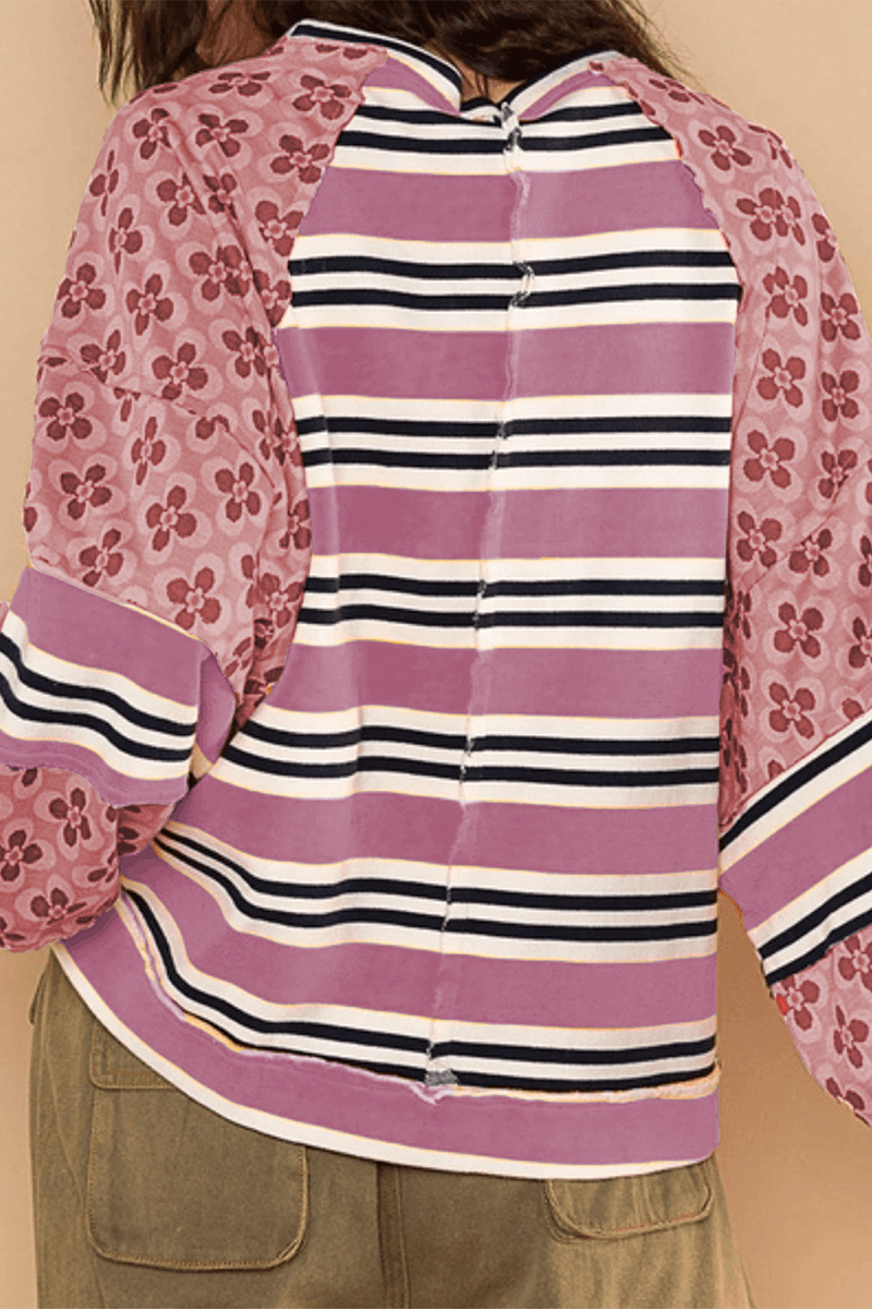 Sweats à capuche décontractés à rayures, imprimés floraux, col rond, contraste (6 couleurs)