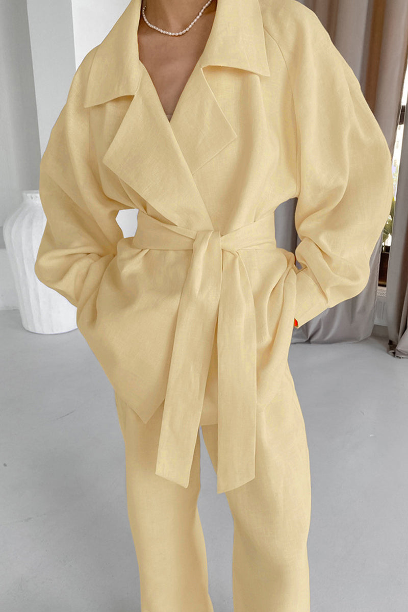 Tenue décontractée, couleur unie, poches, lacets, col montant, manches longues, deux pièces.