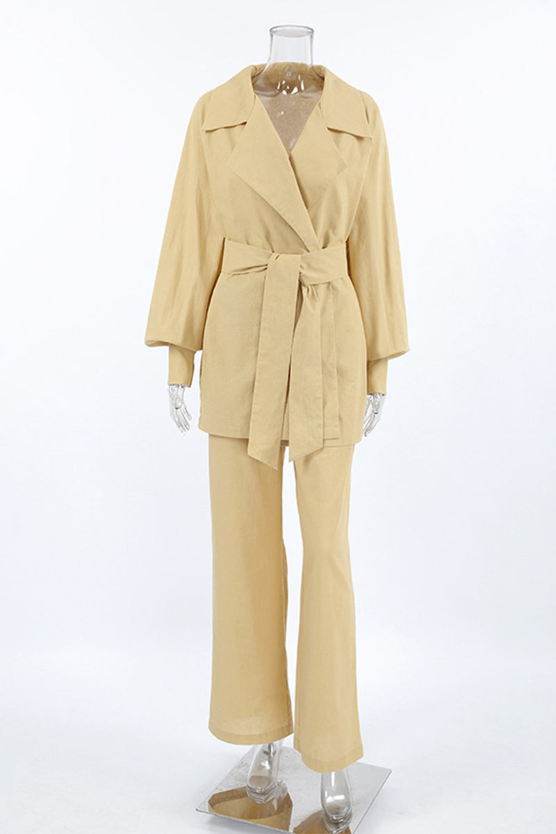 Tenue décontractée, couleur unie, poches, lacets, col montant, manches longues, deux pièces.