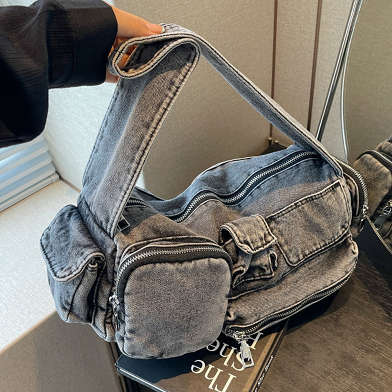 Sacs à main décontractés, couleur unie, avec poches et empiècements, à fermeture éclair.