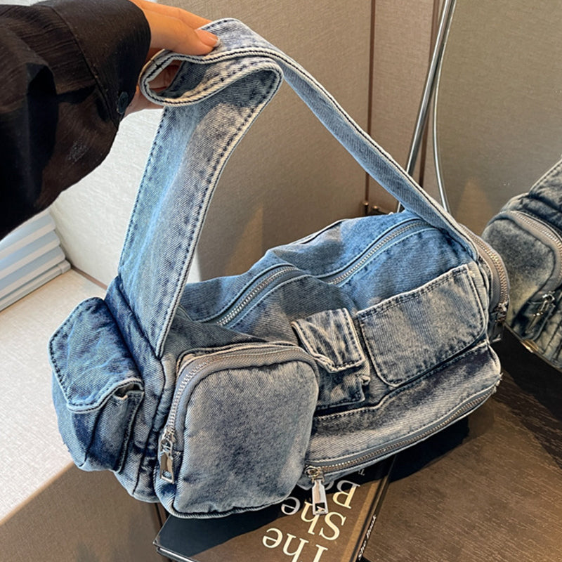 Sacs à main décontractés, couleur unie, avec poches et empiècements, à fermeture éclair.