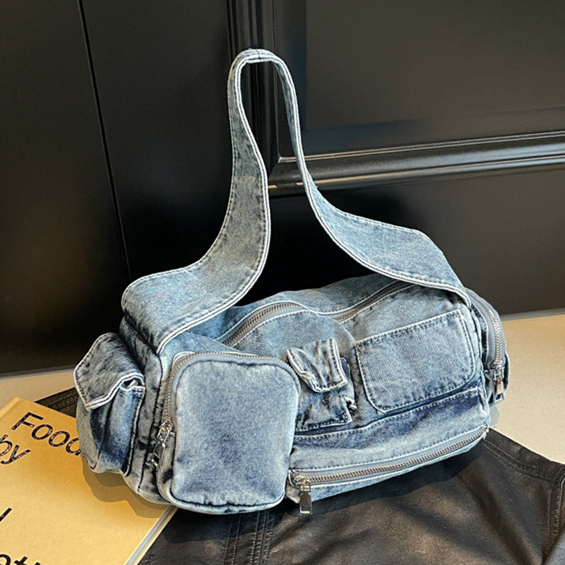 Sacs à main décontractés, couleur unie, avec poches et empiècements, à fermeture éclair.