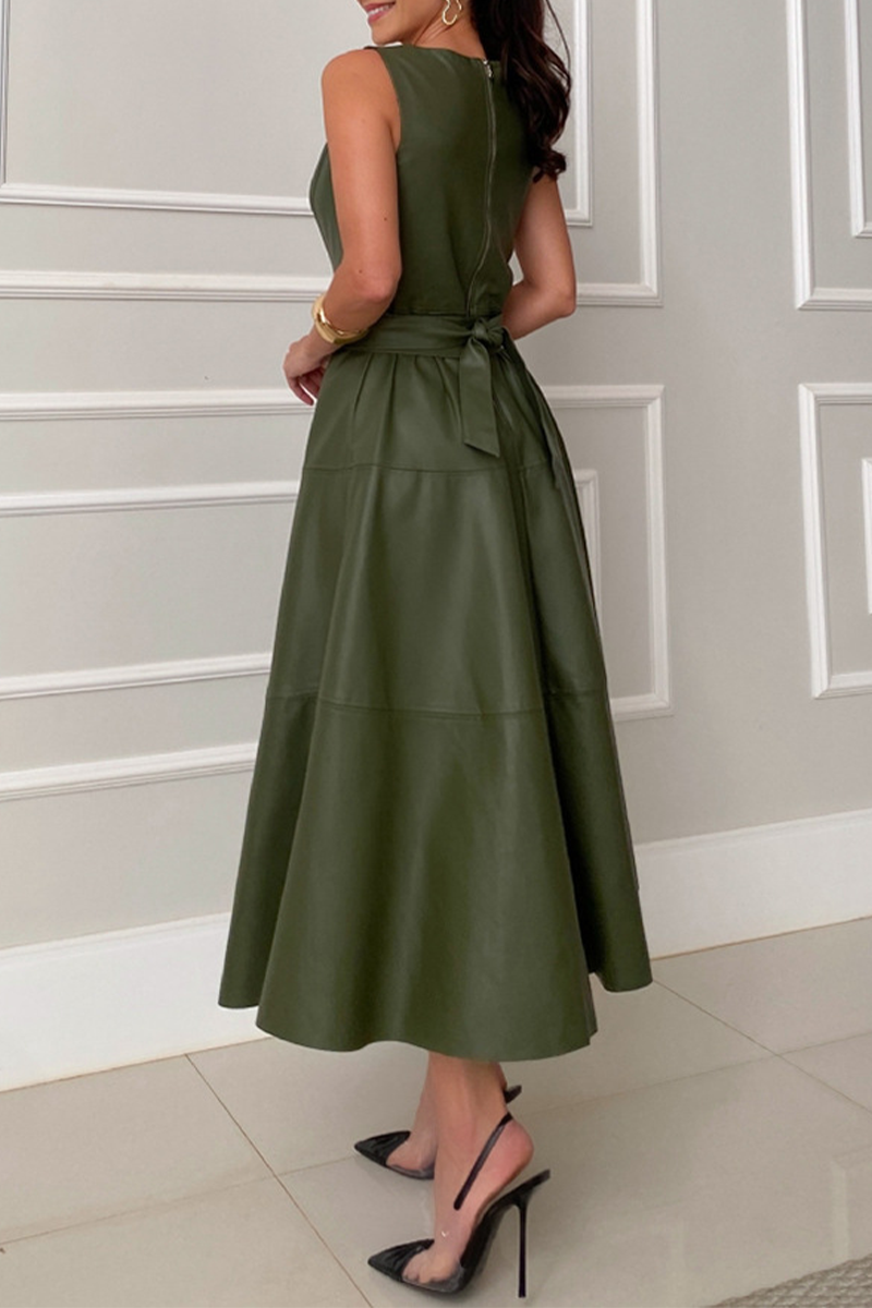 Robes décontractées, sans manches, à col rond, en patchwork, à lacets et de couleur unie.