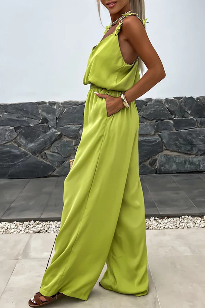 Combinaisons amples décontractées à porter au quotidien, avec poches, en forme de fleur, col en V (3 couleurs)