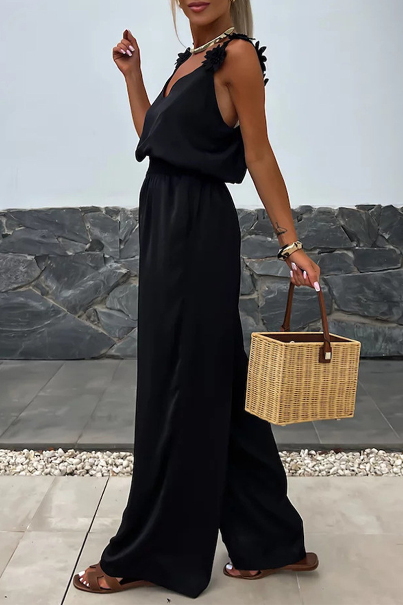 Combinaisons amples décontractées à porter au quotidien, avec poches, en forme de fleur, col en V (3 couleurs)