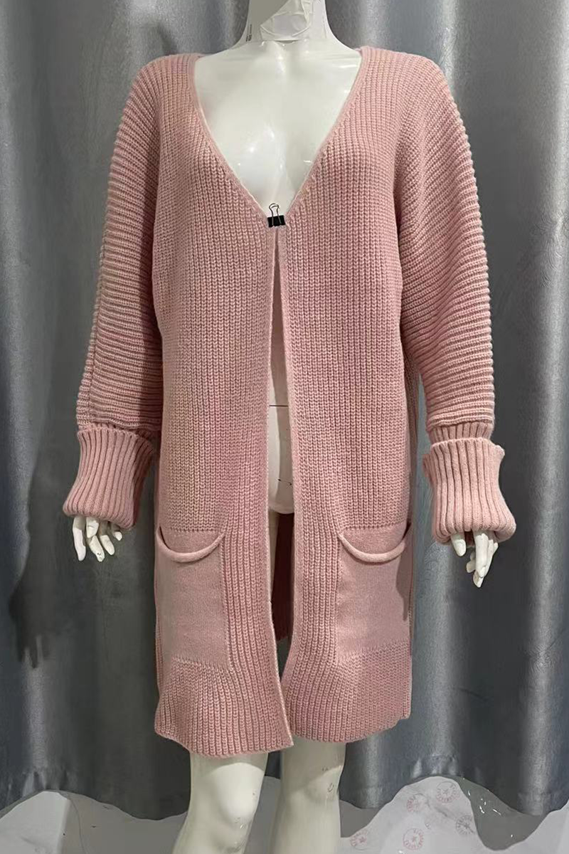 Vêtements d'extérieur décontractés, couleur unie, avec poches et col en V.