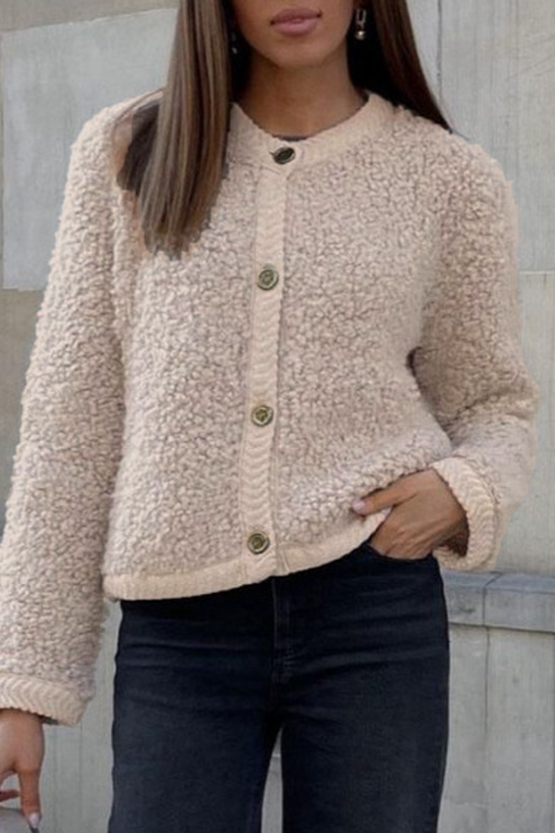 Vêtements d'extérieur décontractés, couleur unie, boutons, col rond.