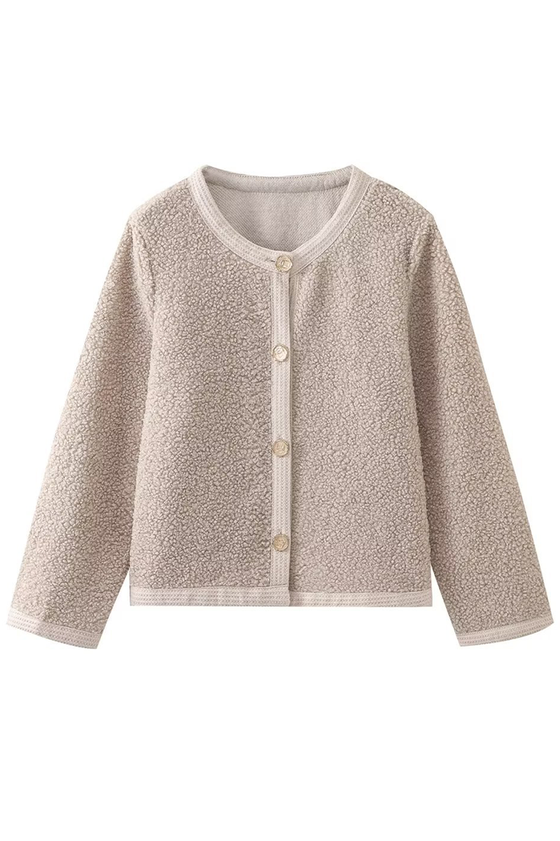 Vêtements d'extérieur décontractés, couleur unie, boutons, col rond.