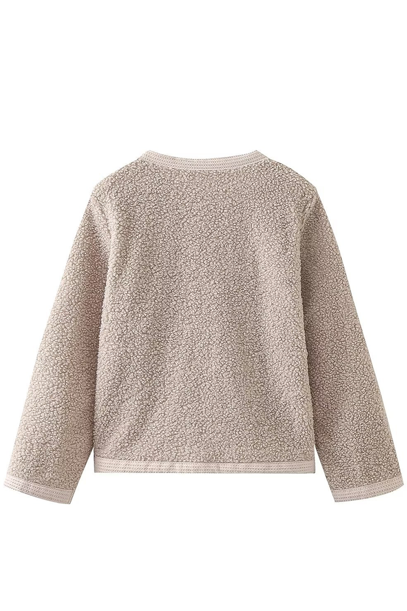 Vêtements d'extérieur décontractés, couleur unie, boutons, col rond.