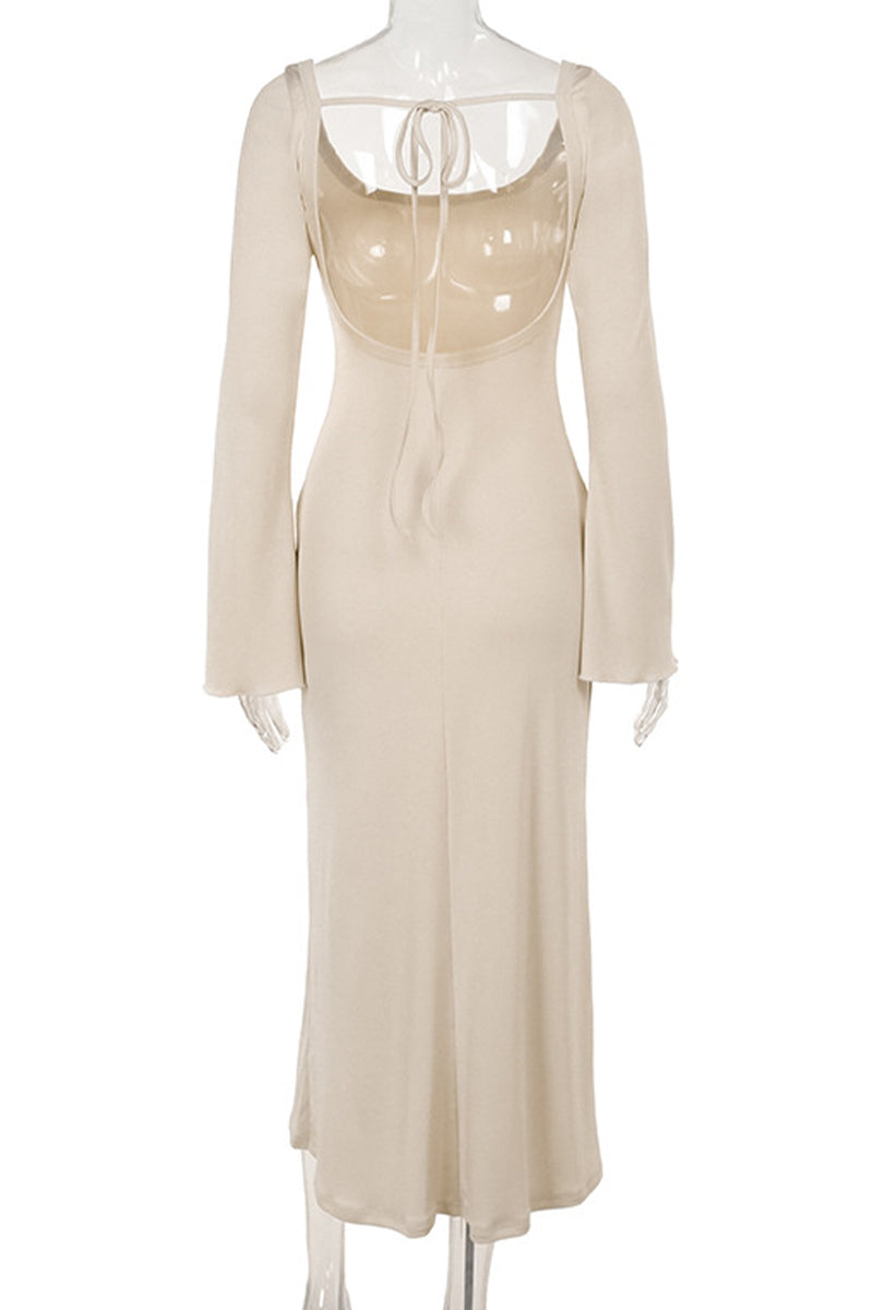 Robes-jupes sexy de vacances, couleur unie, dos nu, col carré, à lacets.