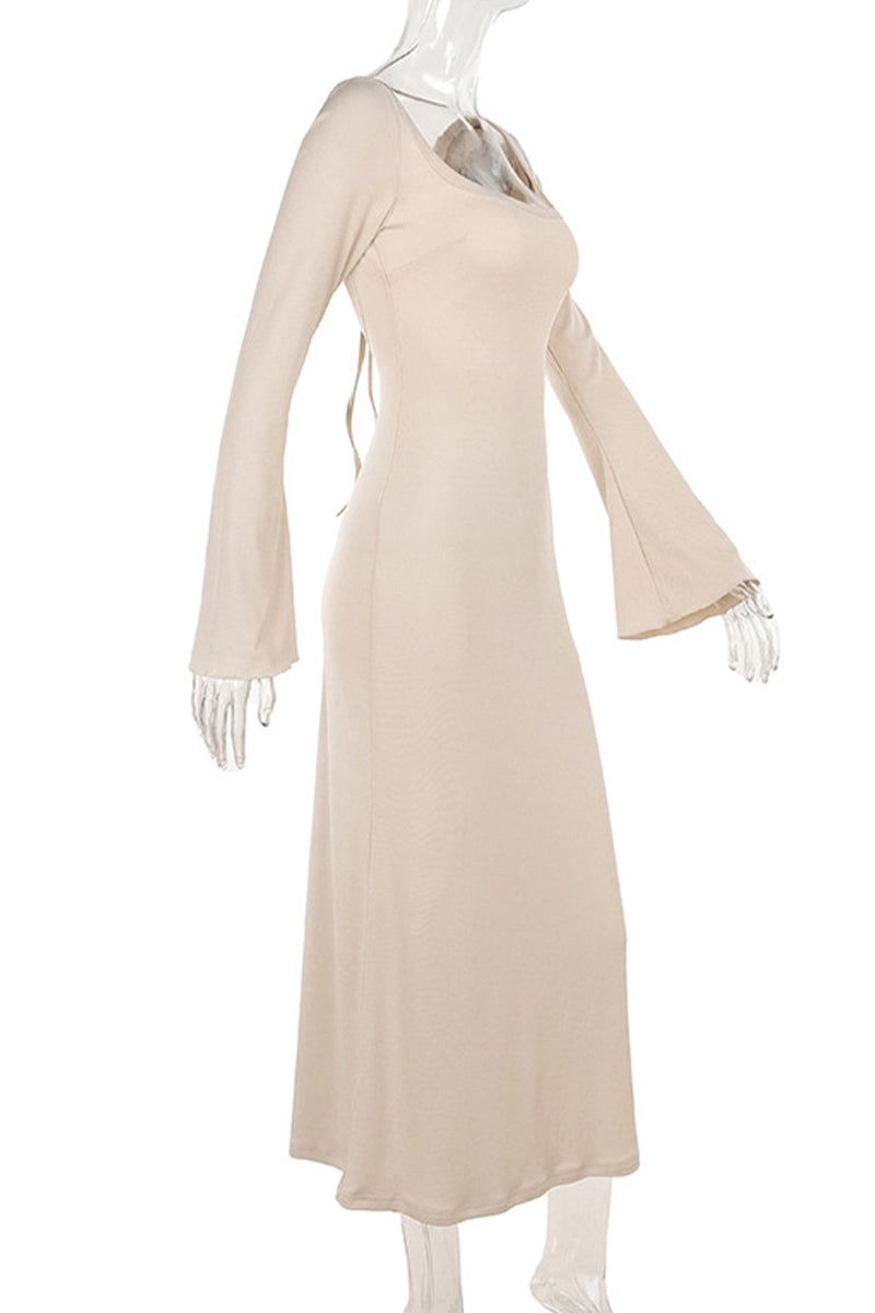 Robes-jupes sexy de vacances, couleur unie, dos nu, col carré, à lacets.