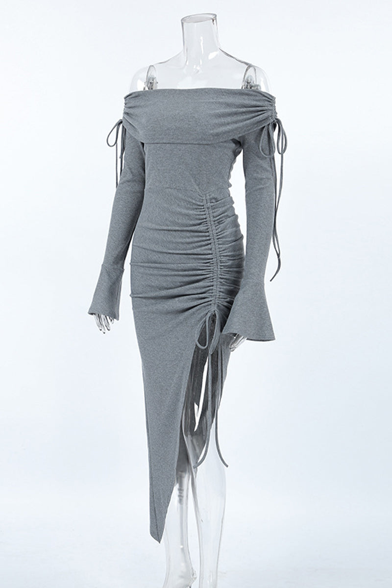 Robes-jupes sexy, couleur unie, à cordon, épaules dénudées, style portefeuille.