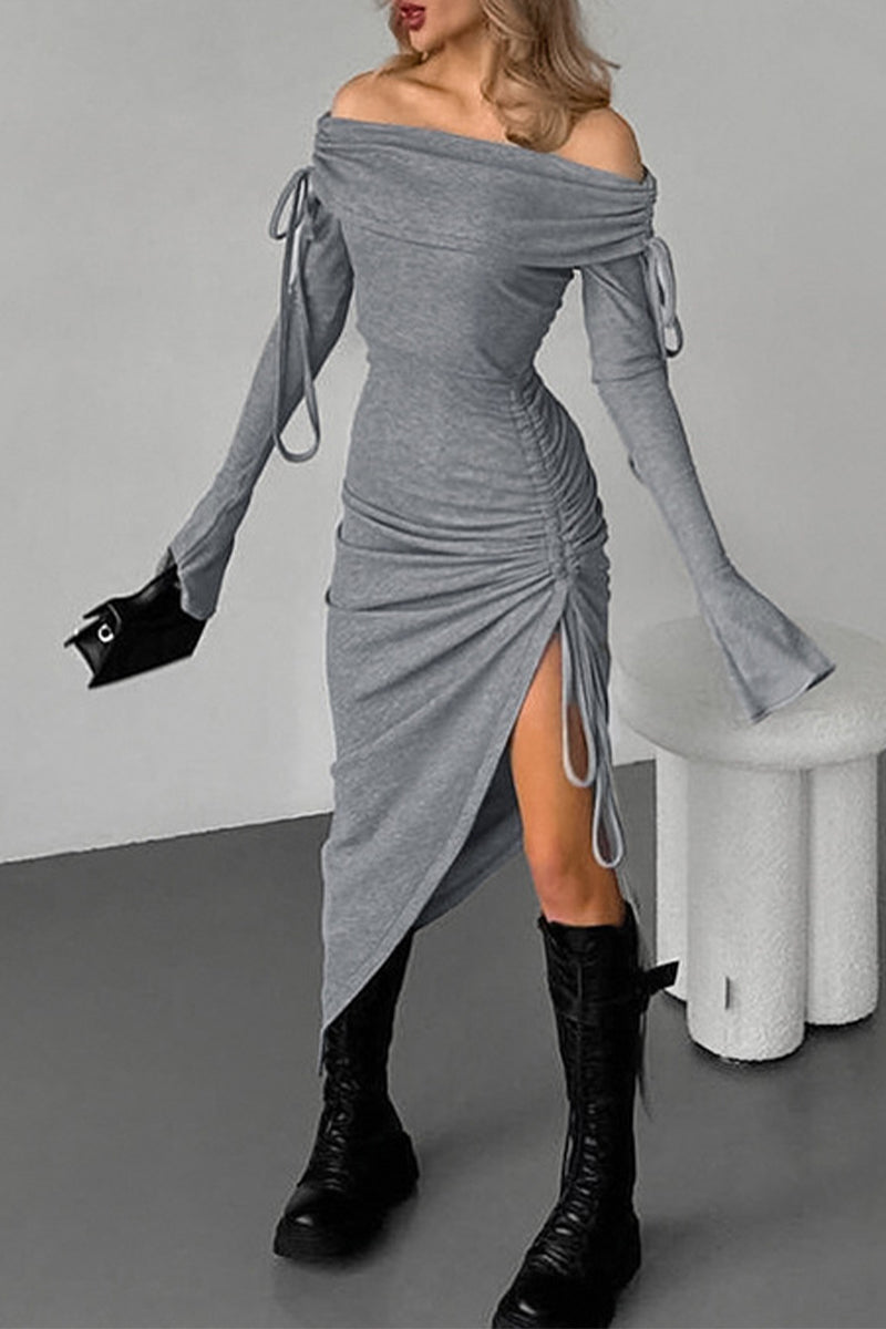 Robes-jupes sexy, couleur unie, à cordon, épaules dénudées, style portefeuille.