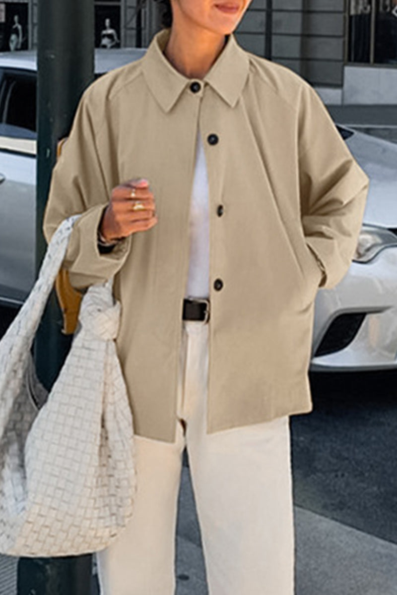 Vêtements d'extérieur décontractés, unis, avec poches, boutons et col montant.