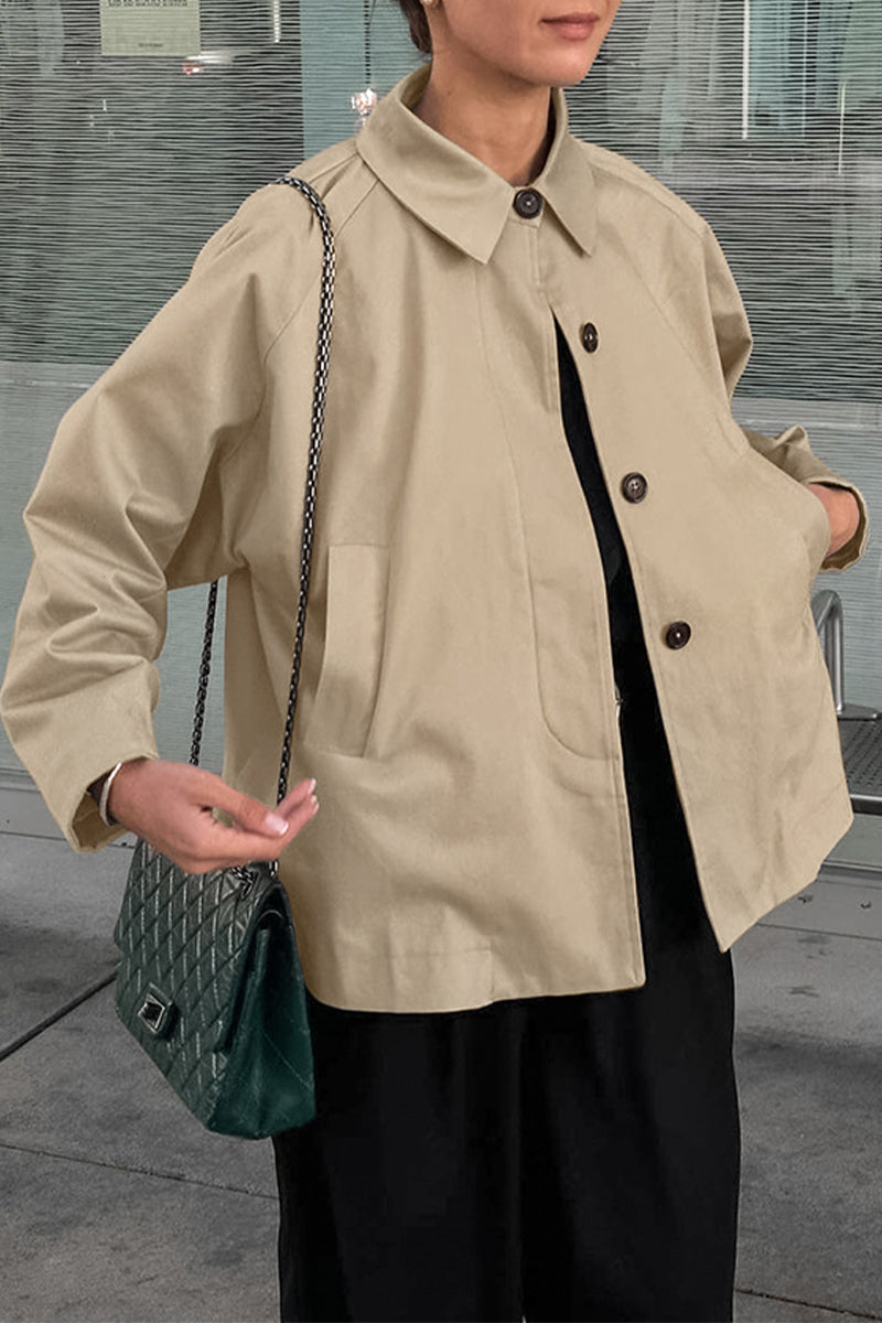 Vêtements d'extérieur décontractés, unis, avec poches, boutons et col montant.