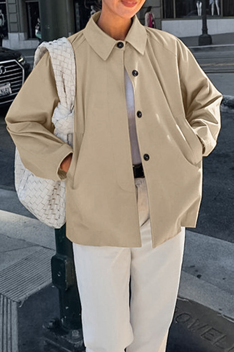 Vêtements d'extérieur décontractés, unis, avec poches, boutons et col montant.