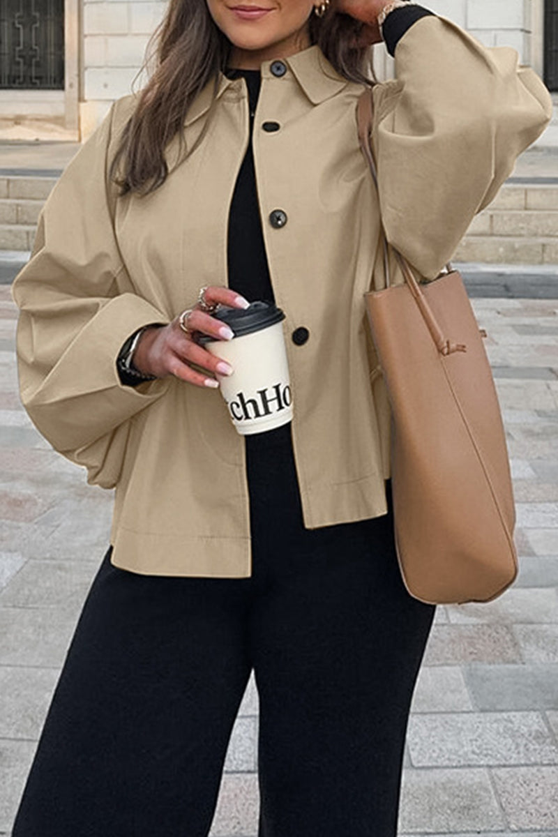 Vêtements d'extérieur décontractés, unis, avec poches, boutons et col montant.