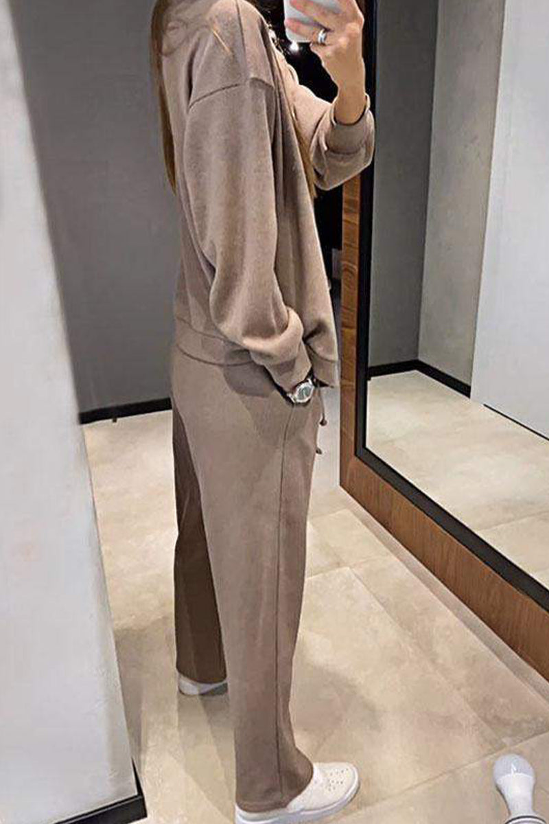 Tenue décontractée, couleur unie, poches, lacets, boutons, col en V, manches longues, deux pièces (5 couleurs)