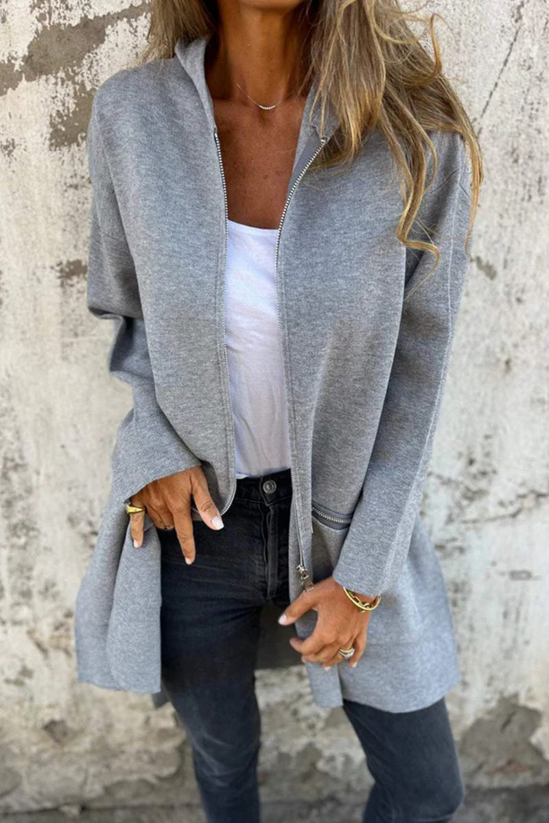 Vêtements d'extérieur décontractés, couleur unie, avec poches, fermeture éclair et capuche (5 couleurs)