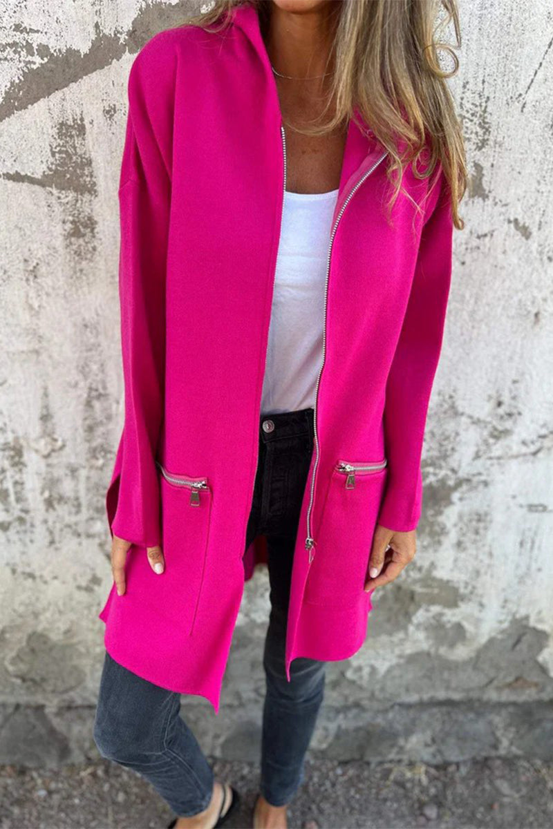 Vêtements d'extérieur décontractés, couleur unie, avec poches, fermeture éclair et capuche (5 couleurs)