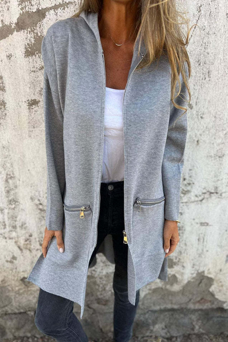 Vêtements d'extérieur décontractés, couleur unie, avec poches, fermeture éclair et capuche (5 couleurs)