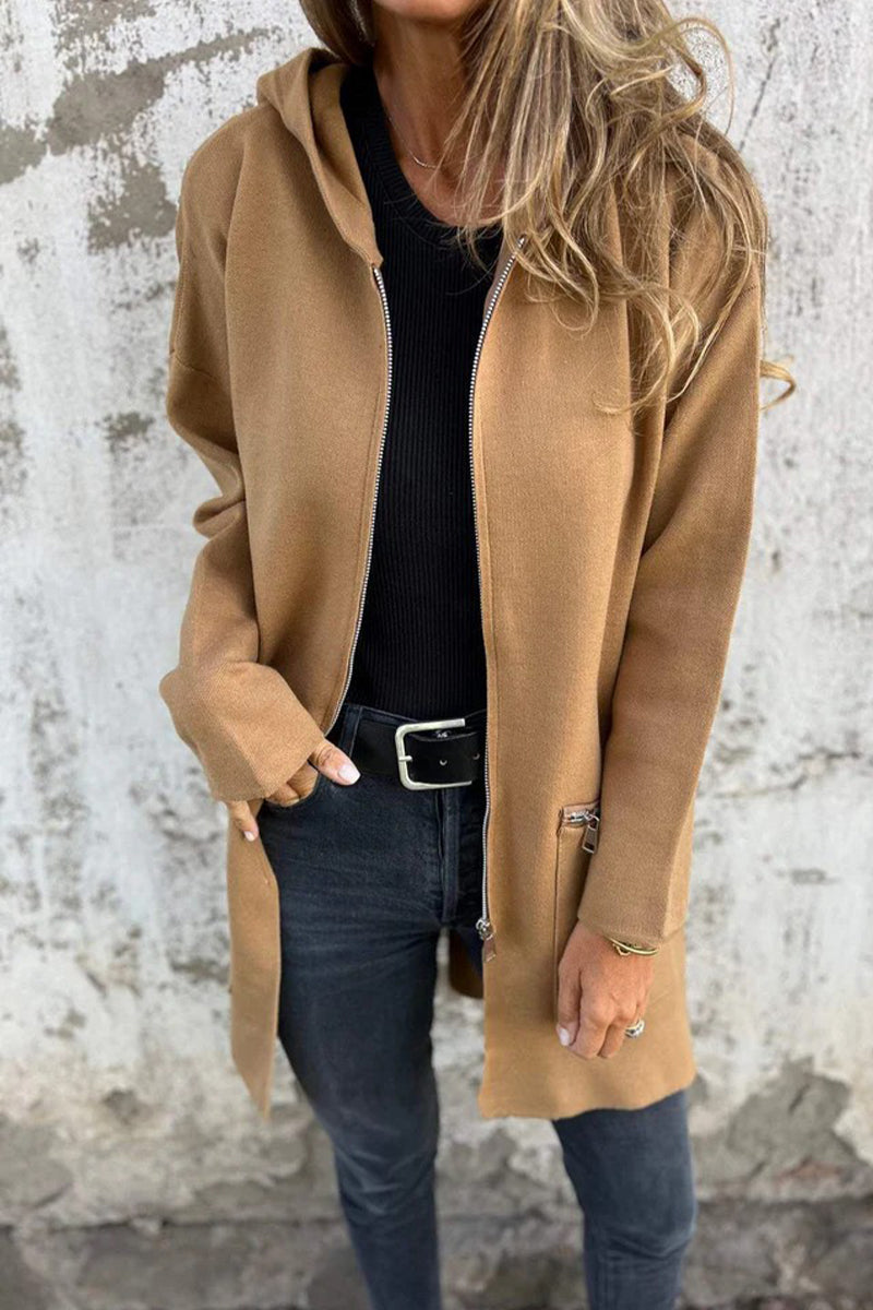 Vêtements d'extérieur décontractés, couleur unie, avec poches, fermeture éclair et capuche (5 couleurs)