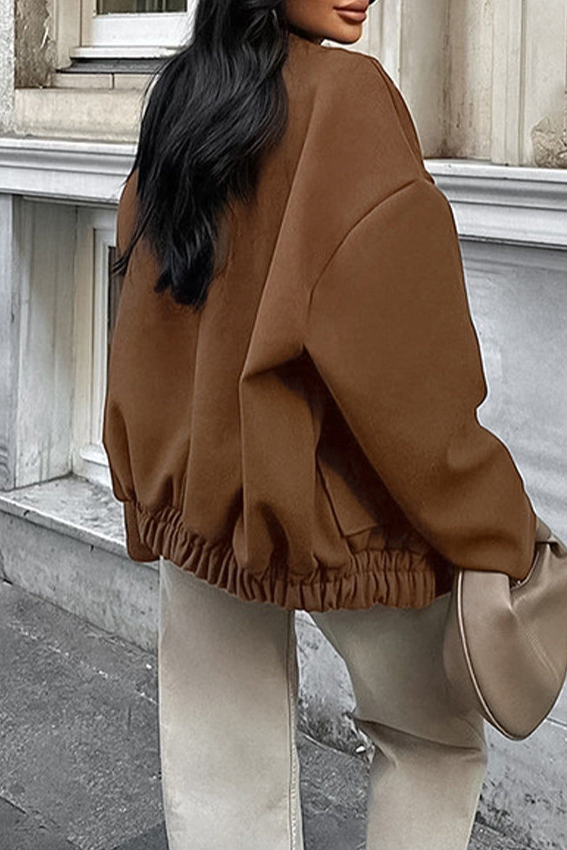 Vêtements d'extérieur décontractés, unis, à poches, à col montant, à boutons.