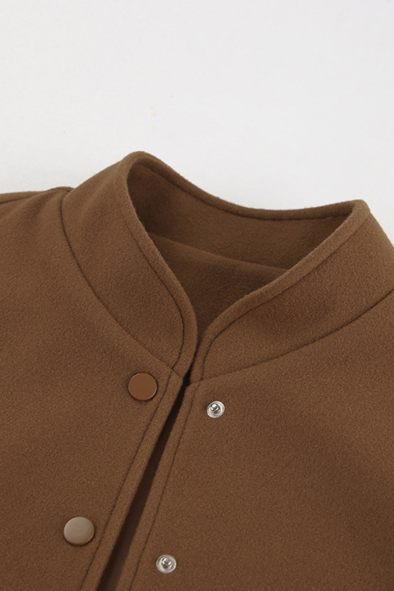 Vêtements d'extérieur décontractés, unis, à poches, à col montant, à boutons.