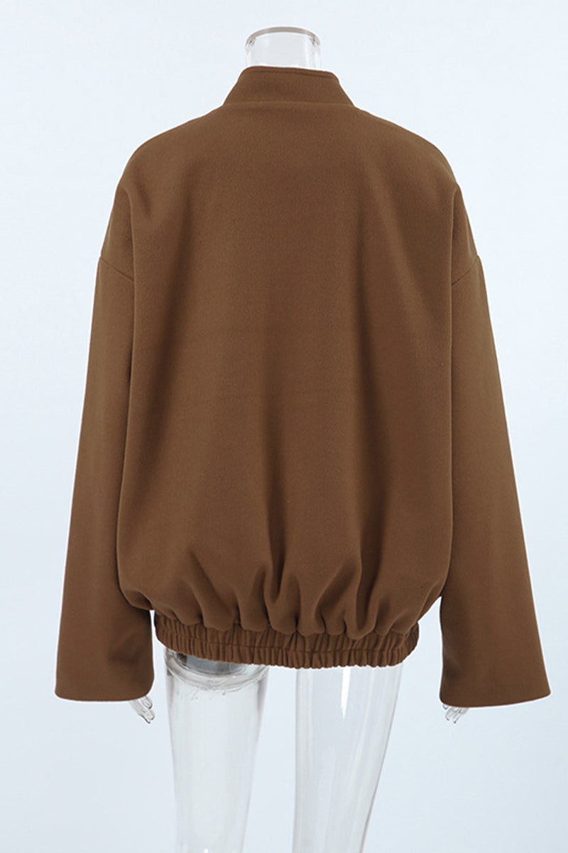 Vêtements d'extérieur décontractés, unis, à poches, à col montant, à boutons.