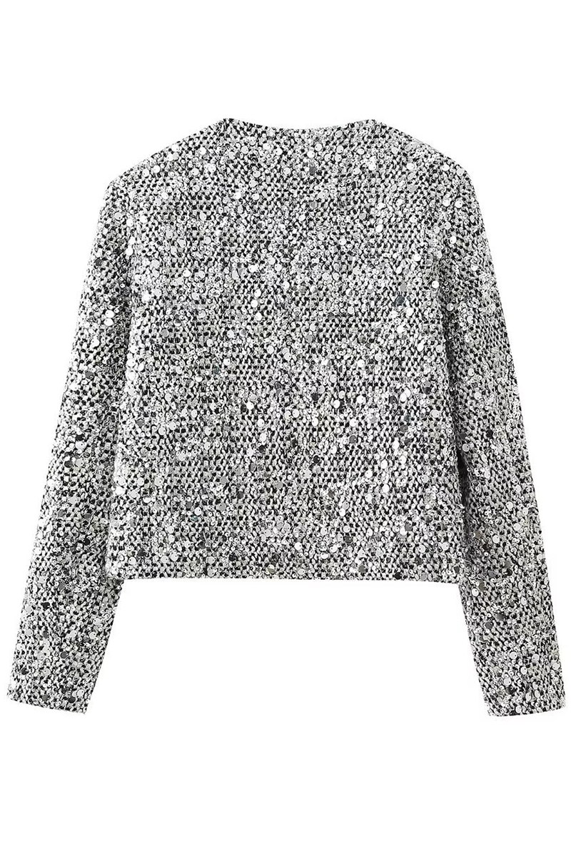 Vêtements d'extérieur décontractés à col rond, en patchwork avec paillettes, couleur unie.