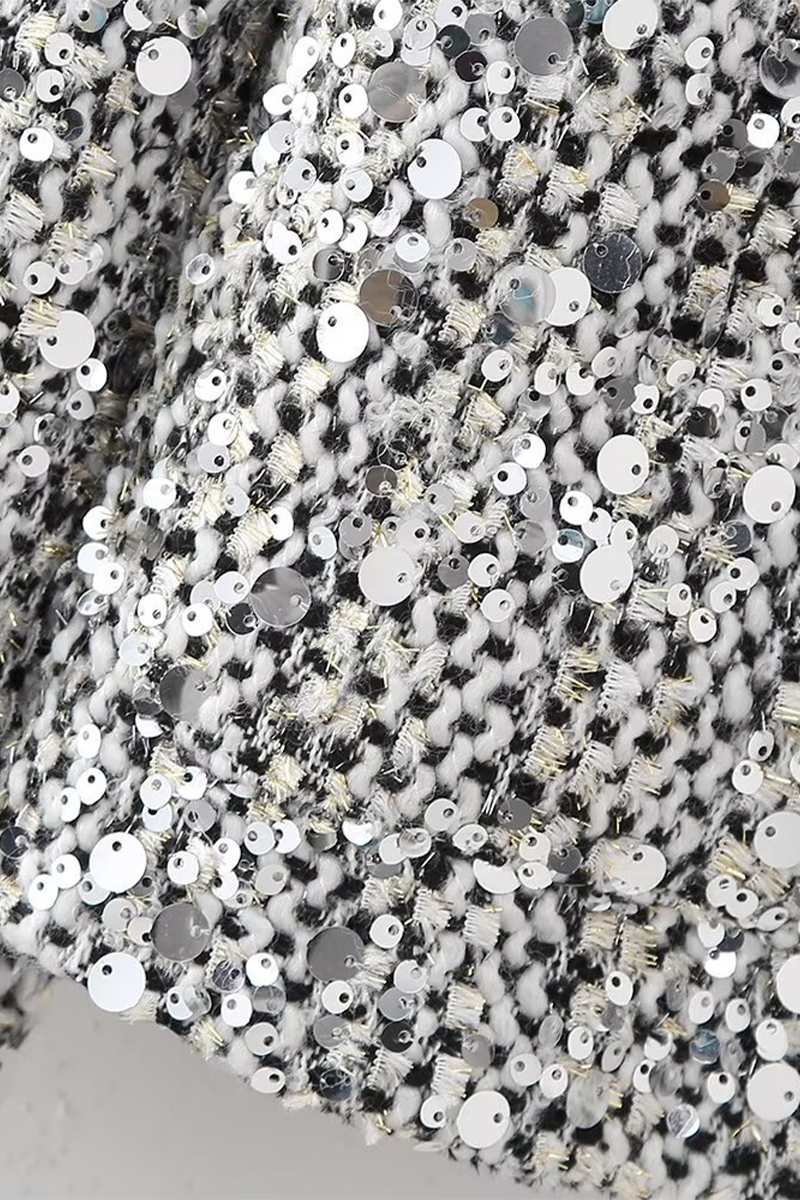 Vêtements d'extérieur décontractés à col rond, en patchwork avec paillettes, couleur unie.