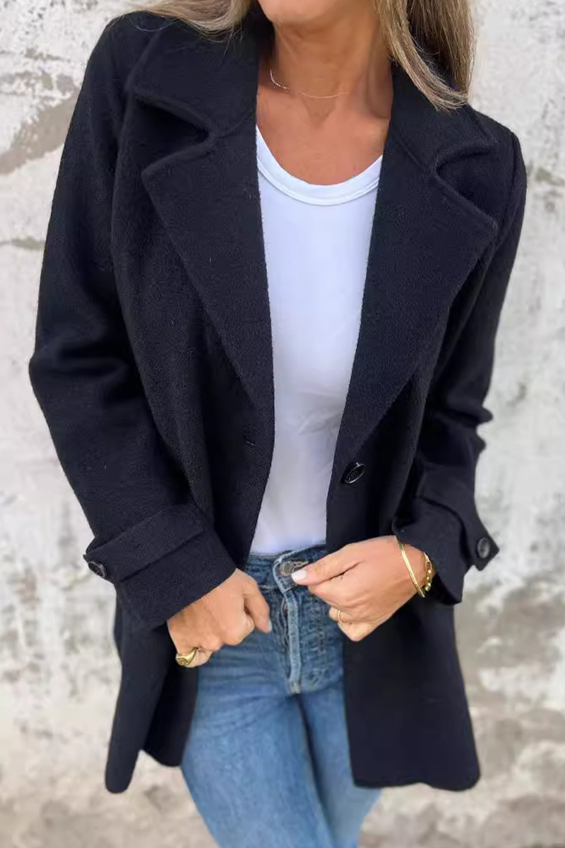 Vêtements d'extérieur décontractés, couleur unie, boutons, col montant (6 couleurs)