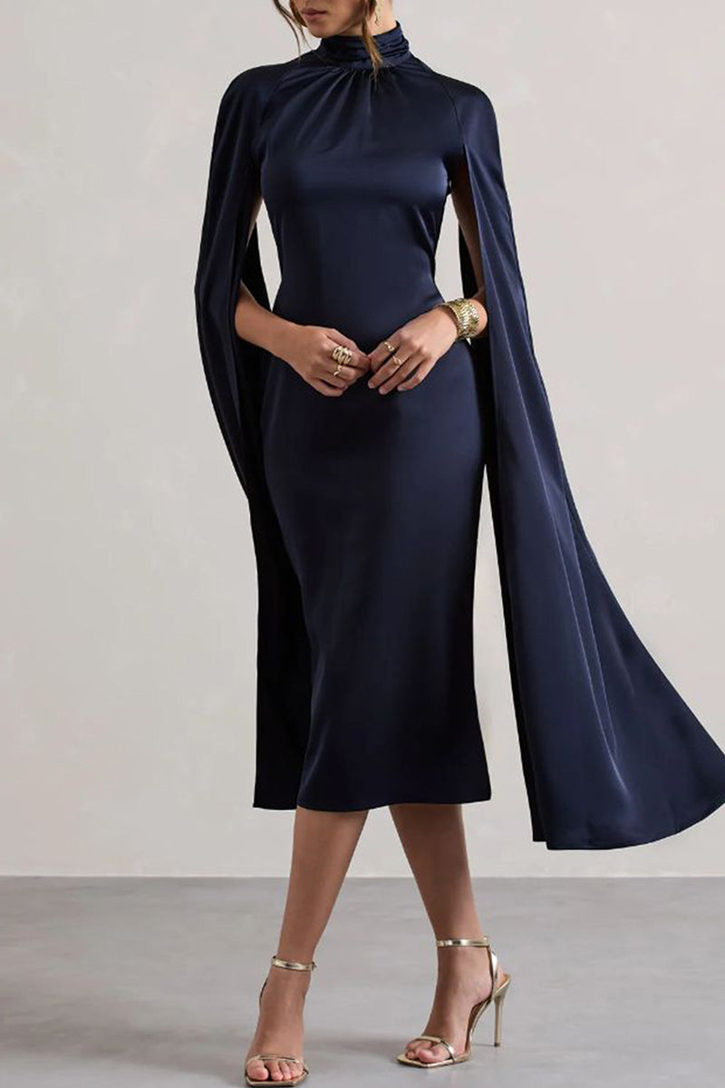 Robes longues de style streetwear, couleur unie, ajourées, patchwork, col montant, fente.