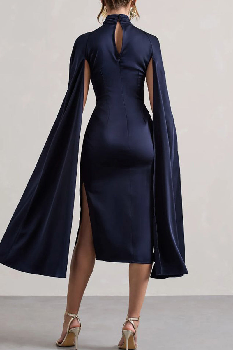 Robes longues de style streetwear, couleur unie, ajourées, patchwork, col montant, fente.