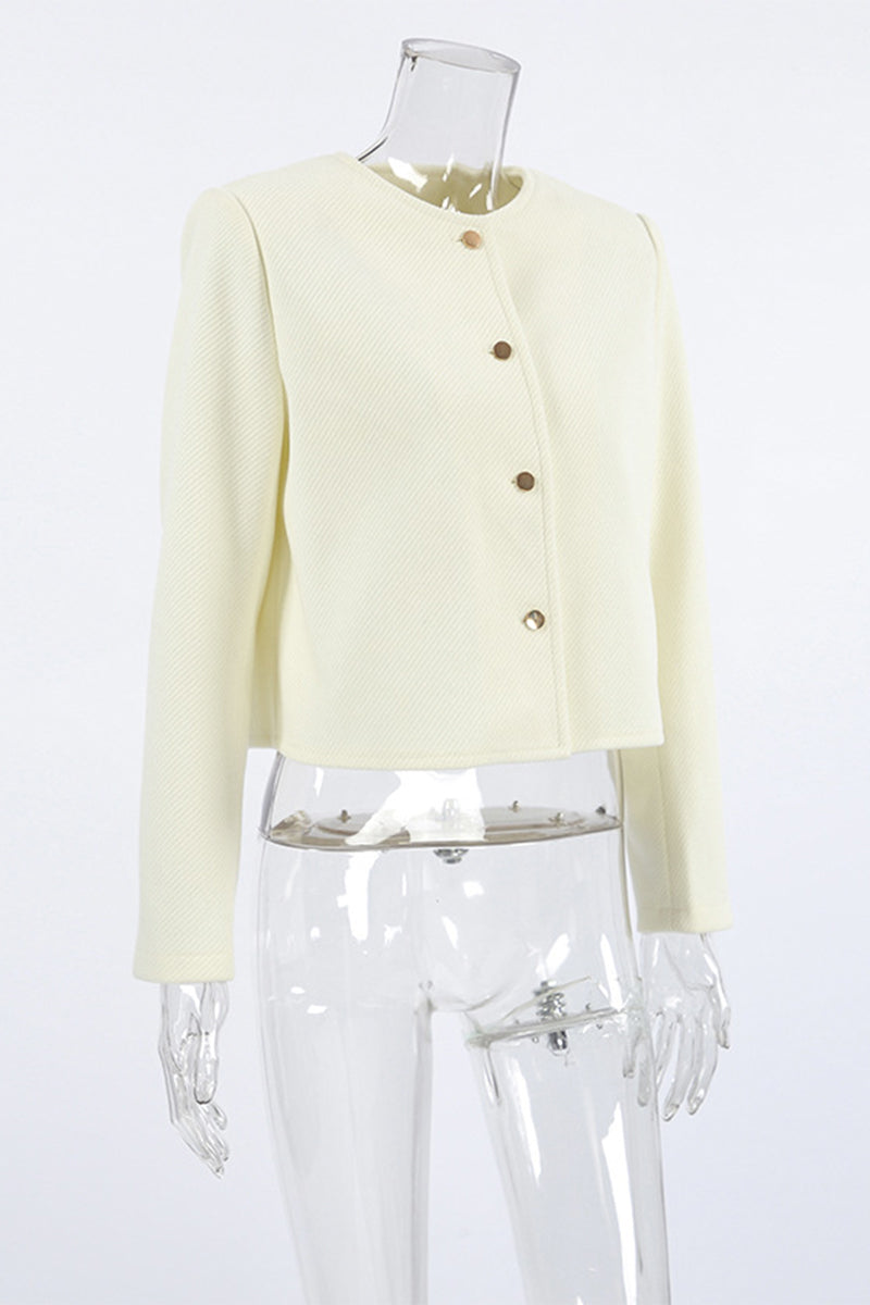 Vêtements d'extérieur décontractés, couleur unie, boutons, col rond.