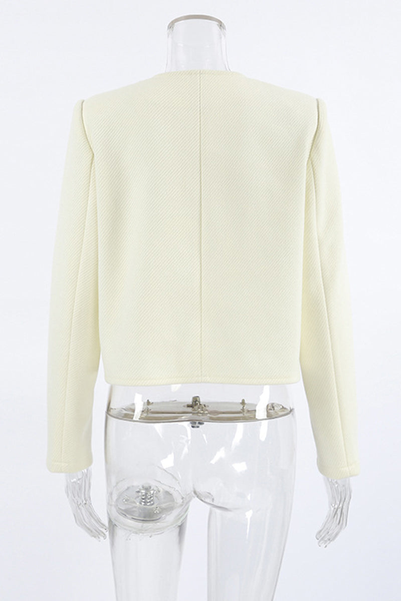 Vêtements d'extérieur décontractés, couleur unie, boutons, col rond.