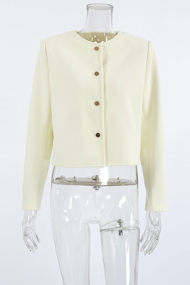 Vêtements d'extérieur décontractés, couleur unie, boutons, col rond.