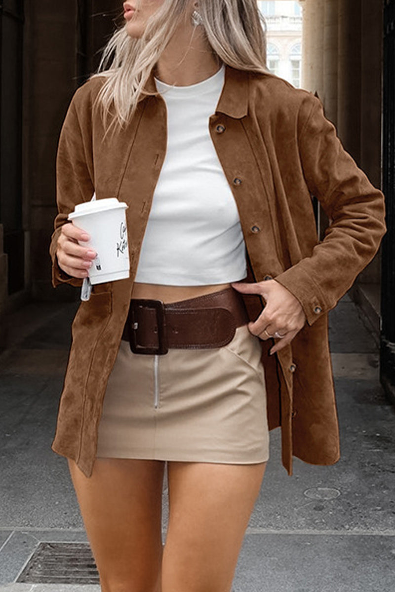 Vêtements d'extérieur décontractés, unis, avec poches, boutons et col montant.