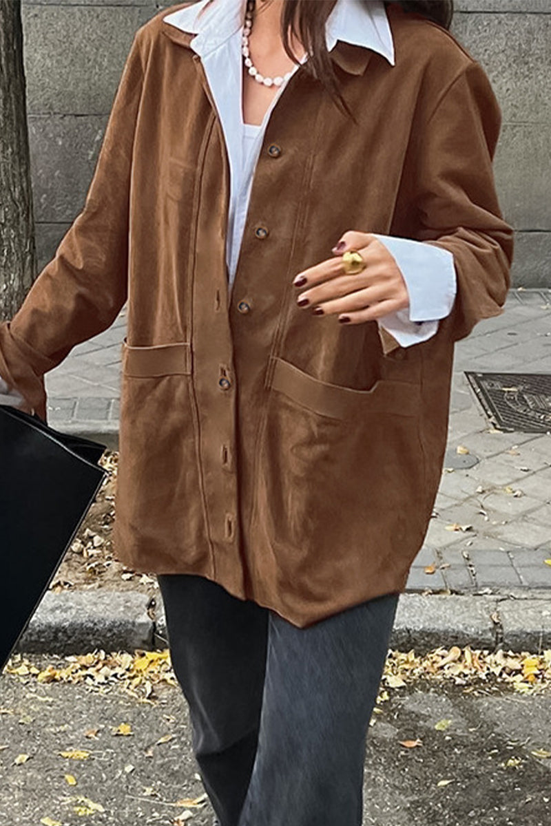 Vêtements d'extérieur décontractés, unis, avec poches, boutons et col montant.