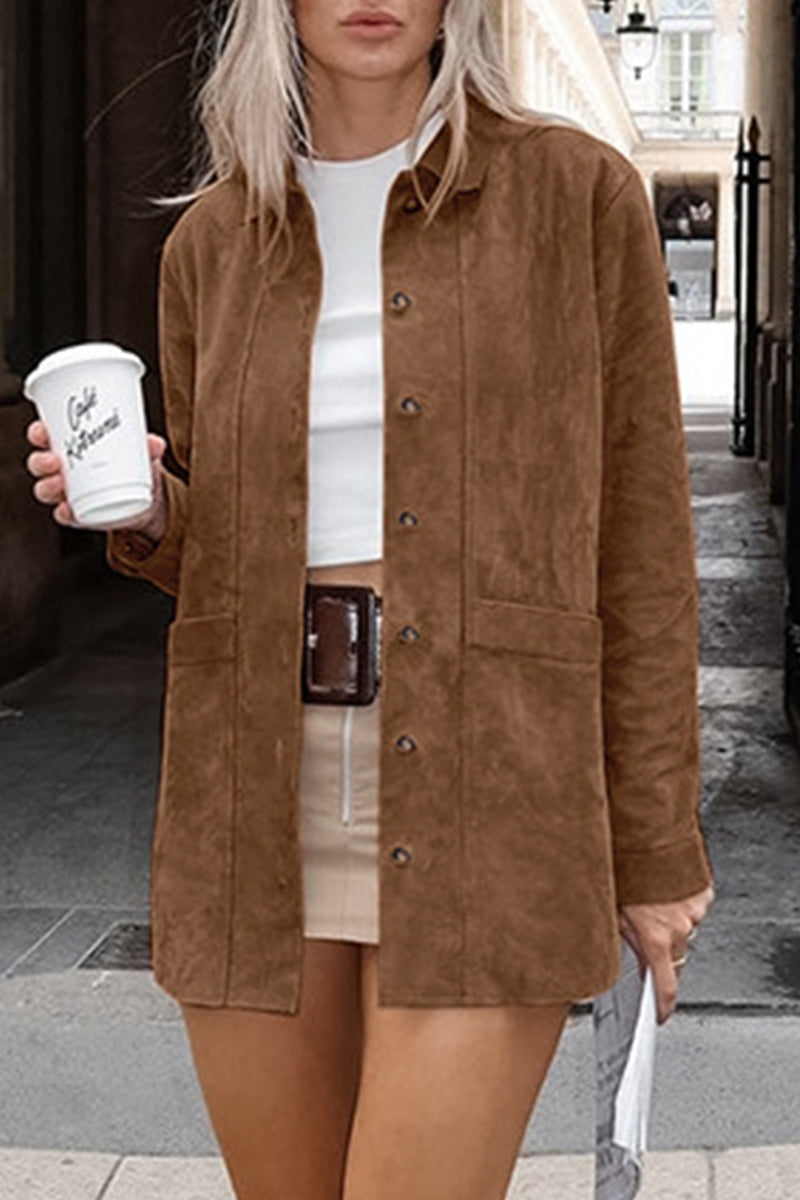 Vêtements d'extérieur décontractés, unis, avec poches, boutons et col montant.