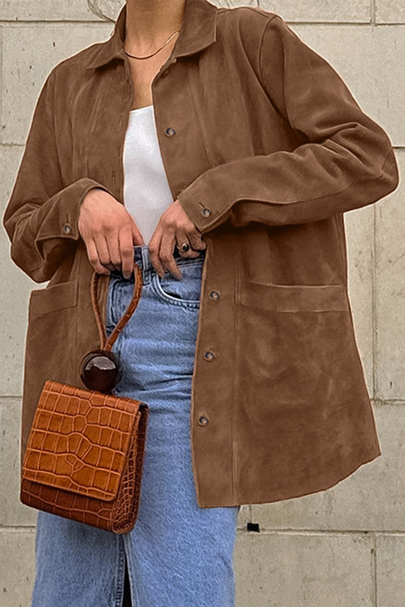 Vêtements d'extérieur décontractés, unis, avec poches, boutons et col montant.