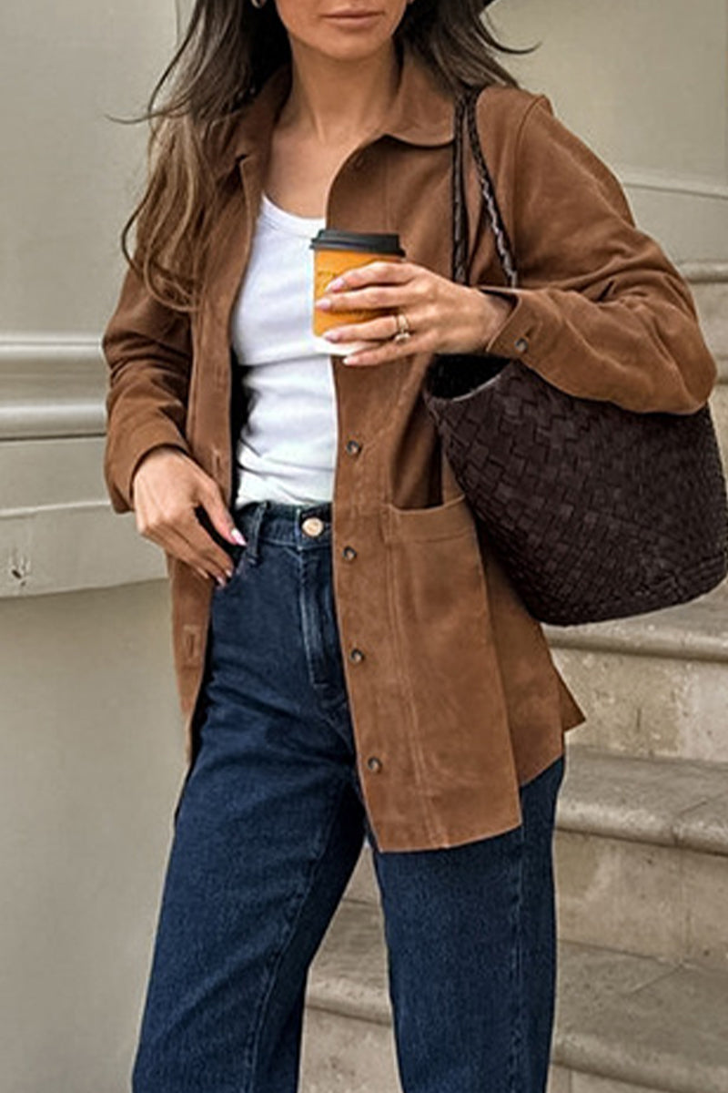 Vêtements d'extérieur décontractés, unis, avec poches, boutons et col montant.