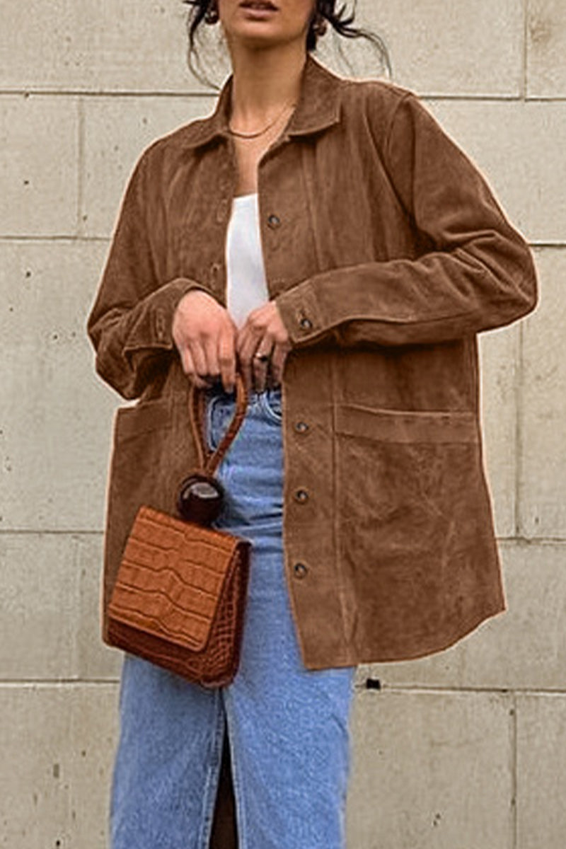 Vêtements d'extérieur décontractés, unis, avec poches, boutons et col montant.