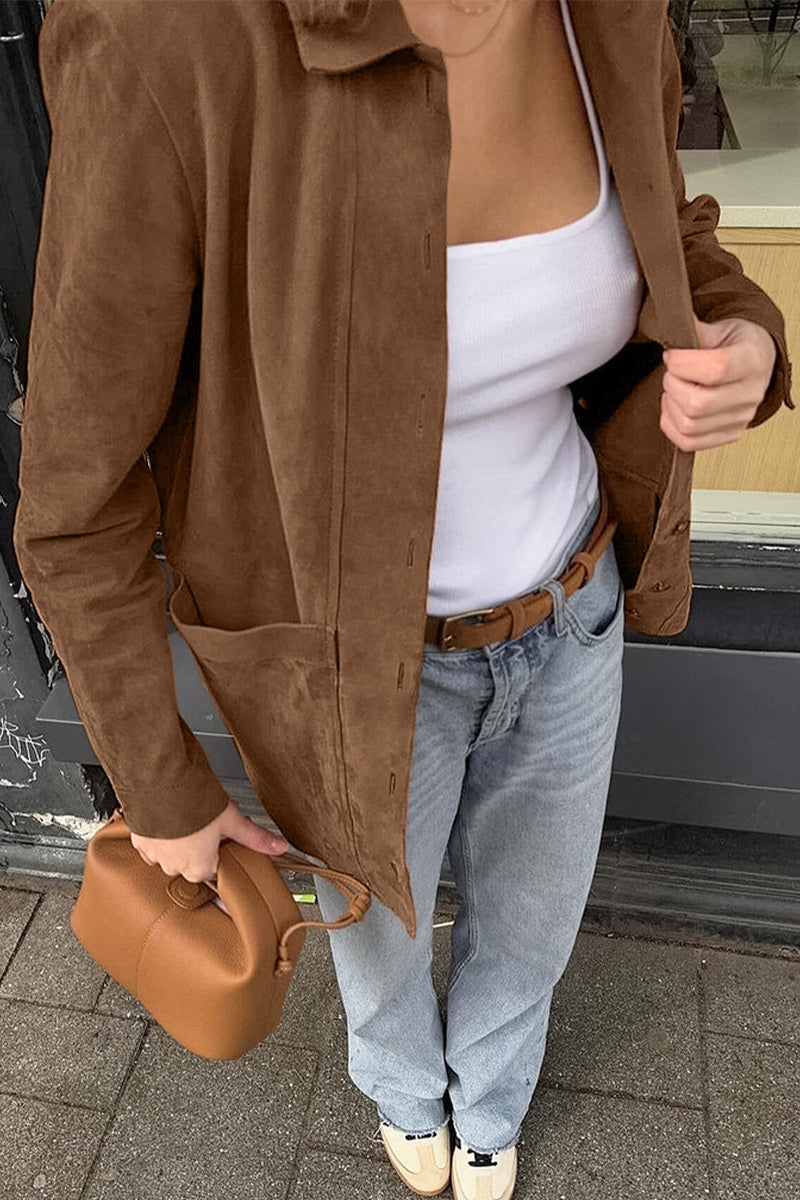 Vêtements d'extérieur décontractés, unis, avec poches, boutons et col montant.